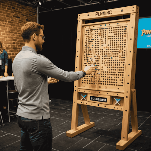 Varias versiones innovadoras del juego Plinko, incluyendo una versión digital en una tableta y una versión a gran escala en un evento