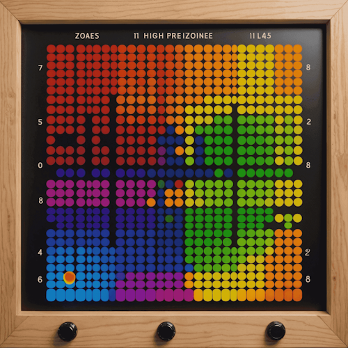 Diagrama de calor de un tablero de Plinko mostrando zonas de alta y baja frecuencia de caídas